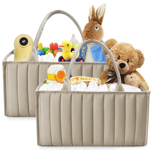 SWEET DOLPHIN 2-Pack Baby Diaper Caddy Organizers, Stylish Storage Baskets for Newborn Essentials, Diaper Station & Car Travel, Value Bundle for Baby Shower Gifts & Registry Must-Haves - Light Brown - color: Light Brown