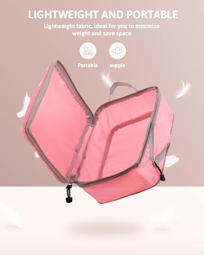 Meowoo 7 Set Compression Packing Cubes for Travel, Durable Ripstop Mesh Suitcase Organizer with Shoe Bag, Ultralight & Expandable Space Saver Travel Cubes - color: Pink