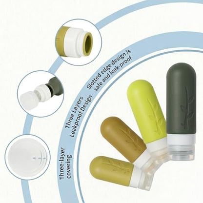 DEPOZA Travel Bottles Kit (16 Pack) - TSA Approved, Leak Proof Silicone Squeezable Containers for Toiletries. Complete Set with Jars, Sprayers & Bag (M-Green) - color: M-Green