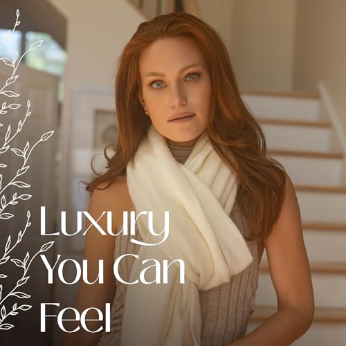 Velanio Cashmere 100% Cashmere Knitted Wrap Pashmina Shawl Extra Large Scarf Stole for Women Travel - color: White
