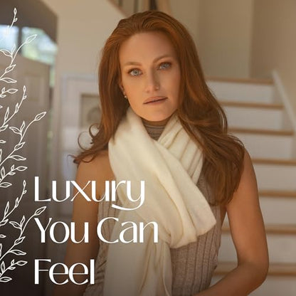 Velanio Cashmere 100% Cashmere Knitted Wrap Pashmina Shawl Extra Large Scarf Stole for Women Travel - color: White