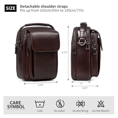 Augus Leather Small Messenger Bag For Men Crossbody Handbag Shoulder Sling Travel Bags for Men Purse Daypack Magnetic Buckle - color: Coffee