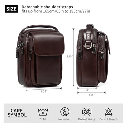 Augus Leather Small Messenger Bag For Men Crossbody Handbag Shoulder Sling Travel Bags for Men Purse Daypack Magnetic Buckle - color: Coffee