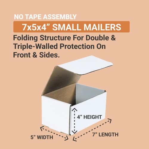 BOX USA Mailer Boxes Small 7"L x 5"W x 4"H 50-Pack - Corrugated Cardboard Box for Shipping, Moving, Mailing, Packing, Packaging and Storage - size: 7x5x4