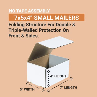 BOX USA Mailer Boxes Small 7"L x 5"W x 4"H 50-Pack - Corrugated Cardboard Box for Shipping, Moving, Mailing, Packing, Packaging and Storage - size: 7x5x4