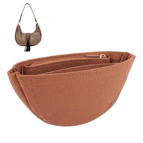 WADORN Small Felt Purse Organizer Insert, 22x10x4.6cm Arc Shape Purse Organizer Underarm Bag Shaper with Zipper for Extra Small Loop Hobo Bags, Brown - color: Brown
