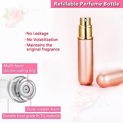 Travel Perfume Bottle Refillable Atomizer, 5ML Perfume Atomiser, Leakproof Portable Perfume Sprayer (Rose Gold) - color: Rose Gold