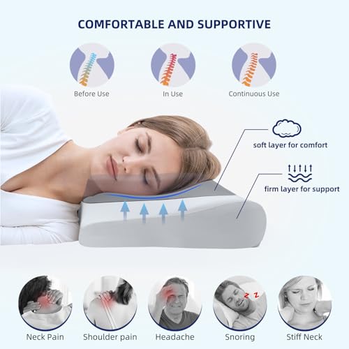ABLEGRID Dual-Layer Memory Foam Cervical Neck Support Pillow,Contour Cooling Gel Pillow for Neck Shoulder Pain Relief,Ergonomic Orthopedic Adjustable Deep Sleep Bed Pillow for Side,Back,Stomach Sleep