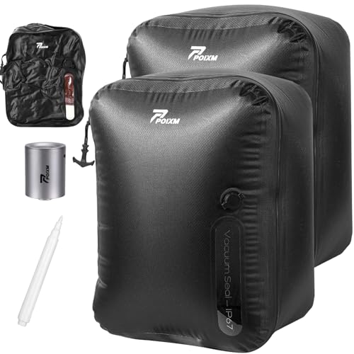 Vacuum Bags for Travel with Wireless Pump, 180° Open Zipper, IP67 Waterproof, Reusable Space Saver Compression Bags for Backpack, Suitcase, Home Storage(2 Pack + Pump) - color: Black - 2PC+P, size: Large