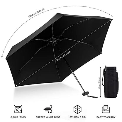 Mini Umbrella - Compact, Waterproof Travel Umbrella for Light Rain, Suitable for Women's Purse and Pocket - color: 01.Black-1Pack