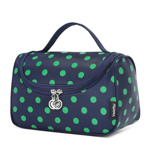 Yeiotsy Travel Cosmetic Bag for Women – Polka Dot Makeup Bag Organizer & Hanging Toiletry Bag - color: Navy Blue