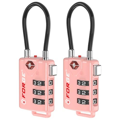 Forge TSA Approved Cable Luggage Locks, 2 Pink Locks, Re-settable Combination with Alloy Body - color: Pink 2 Locks