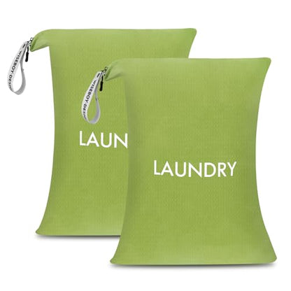 WiseBoy 2 Pack Laundry Bags, Travel Laundry Bag for Dirty Clothes, Washable Nylon Wet Dry Bag, Swimming Yoga Bathing Suit Workout Wet Dry Bags - color: Green