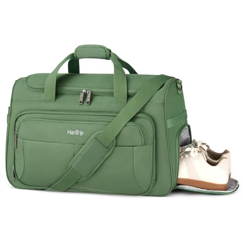 HanTrip Carry on Duffel Bag Foldable Duffle Bags for Travel, Large Personal Item Bags for Airplanes, Weekender Overnight Mens Travel Tote Bag for Women Softside Carry on Luggage (Forest Green) - color: Forest Green, size: Carry-on 21.5-Inch