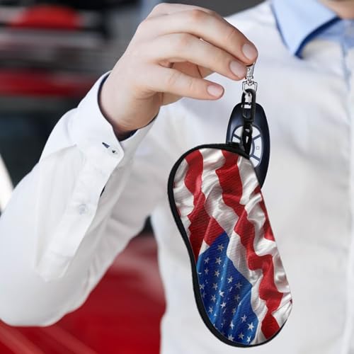 AFPANQZ Glasses Case with Carabiner Hanging Portable Neoprene Zipper Sunglasses Case Soft Lightweight - color: 3d America Flag
