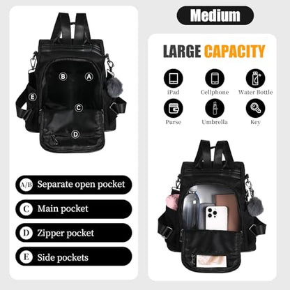 PINCNEL Women Backpack Purse Waterproof Nylon Anti-theft Rucksack Lightweight Shoulder Bag - color: Black, size: Medium