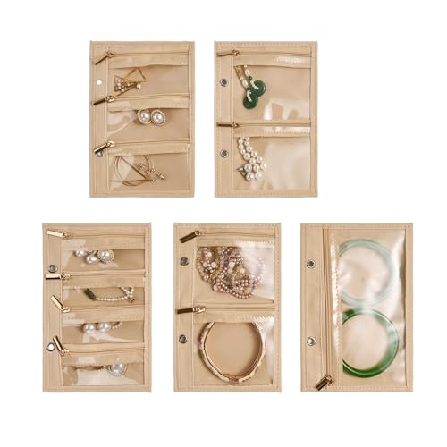 Women’s Travel Jewelry Case - Jewelry Ponch PU Leather Bag Ring Binder Organizer with Zipper Velvet Jewelry Pouches Bags - Cream White - color: Flatpattern_cream White