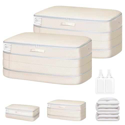Comforter Storage Bag - Large Capacity Bedding Storage Bags Ultra Space Saving Self Compression Organizer, Washable Compression Bags for Storage Comforter Blanket Duvet Pillow, 2-Pack, Beige - color: Beige, size: 2 Packs