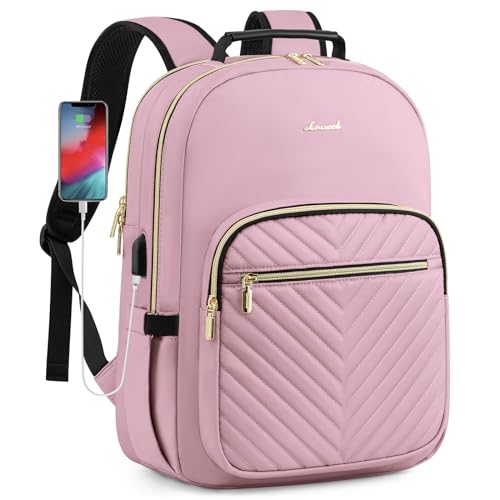 LOVEVOOK Laptop Backpack for Women, Travel Computer Work Bags with 17-inch Laptop Compartment, College School Student Bag Teen Backpacks For Girls, Outdoor Carry On Backpack Purse, Light Pink - color: Light Pink, size: 17-Inch