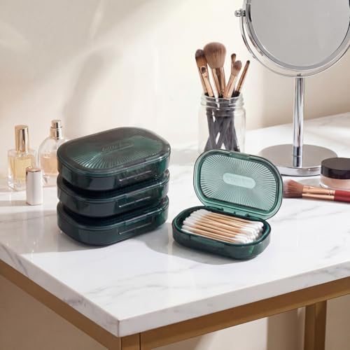 Kigley 4 Pcs Hair Tie Container Small Portable Travel Cotton Swab Holder Dispenser with Lid Plastic Box Storage Containers for Small Items, 3.94 x 2.76 Inch (Green) - color: Green