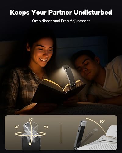 86lux Book Light, Rechargeable Clip-On LED Reading Light for Bed & Night Use - 3 Color Temperatures with Stepless Dimming, Ultralight Bookmark Design for Kids, Book Lovers, Grey - color: Gray