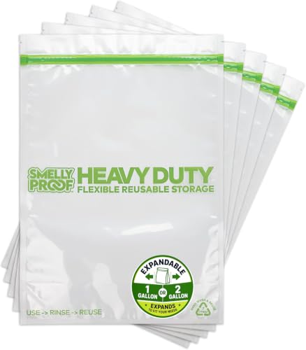 Smelly Proof HEAVY DUTY Reusable STAND-UP Bags for Food Storage, USA Made, NO PEVA & BPA FREE, Reusable Freezer Bags, Dishwasher-Safe, Triple Zip, CLEAR 5-mils XXL 2-Gallon 12" x 16" - 5pk - size: 5pk XXL 2-Gallon 12"x16"