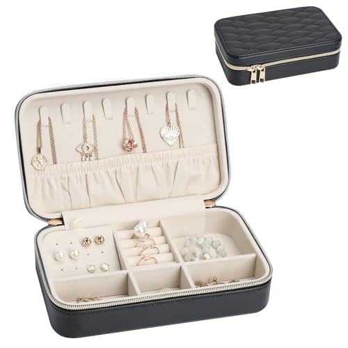 Women's Compact Jewelry Organizer PU Leather Travel Case with Secure Zipper and Soft Interior Perfect for Gifts or Personal Use Black - color: Black2