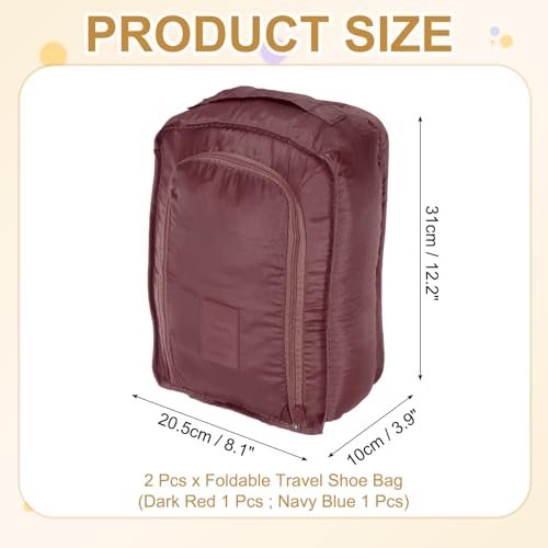 Foldable Travel Shoe Bag, Waterproof Shoe Pouches Organizer with Handle Travel Packing Cubes -Fitting for Storing (Sneakers/Sandals/Fitness Shoes) 2 Pcs & Dark Red/Navy Blue - color: Dark Red/Navy Blue