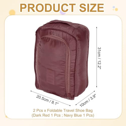 Foldable Travel Shoe Bag, Waterproof Shoe Pouches Organizer with Handle Travel Packing Cubes -Fitting for Storing (Sneakers/Sandals/Fitness Shoes) 2 Pcs & Dark Red/Navy Blue - color: Dark Red/Navy Blue