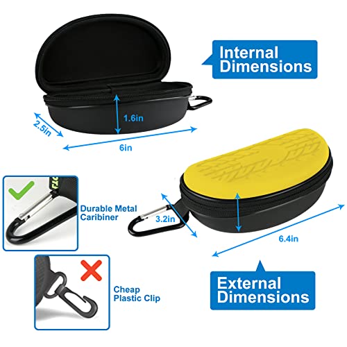 LTOHOE Sunglasses Case for Men and Women, Semi Hard Shell with Metal Carabiner, Portable Zipper Protective Glasses Case - color: Yellow