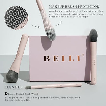 BEILI Mini 6Pcs Makeup Brush Set – Soft Pink, Travel Makeup Brushes for Foundation, Contour, Highlighter & Blending, Includes Sponge and Gift-Ready Box - color: Pink