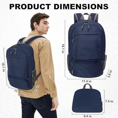 HOLYLUCK 20L lightweight packable Hiking Daypack Foldable Backpack for Men Women Small Travel Outdoor Foldable Shoulder Bag-dark blue - color: Dark Blue