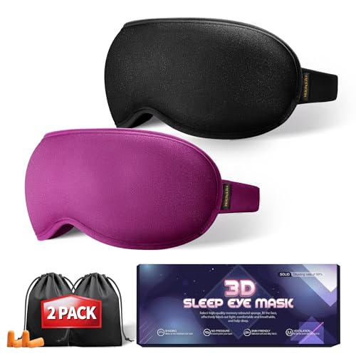 Weighted Sleeping Mask for Women Men 2 Pack 3D Contoured Eye Masks for Sleep (Black,Purple) - color: Black Purple