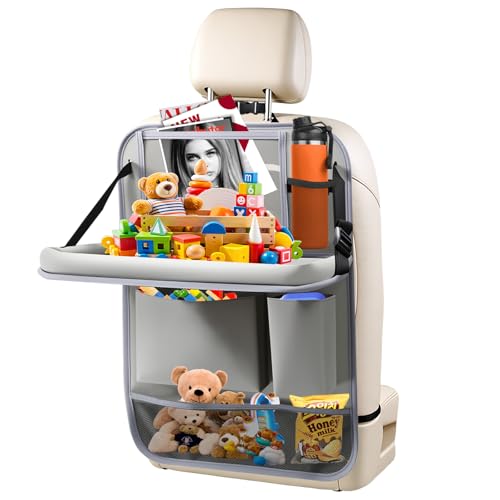 Car Backseat Organizer with Tablet Holder,6 Storage Pockets Car Storage Organizer with Foldable Food Tray,Kick Mats Backseat Protector Travel Accessories (Grey) - color: Grey, size: 1 Pack with Food Tray