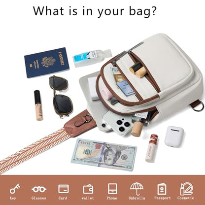 Leresas Sling Bag for Women Crossbody Bags Fanny Pack Sling Purse Backpack Vegan Leather Shoulder Bag Gifts Travel Handbag Anti Theft Beige - color: Beige