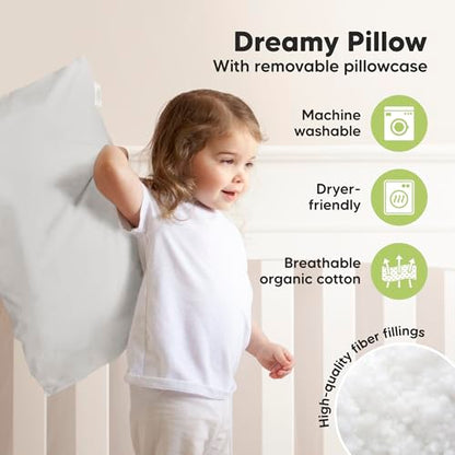KeaBabies Organic Toddler Pillow with Pillowcase, Jumbo 14X20 - Soft Cotton Toddler Pillows for Sleeping - Machine Washable - Perfect for Travel, Toddler Bed Set (French Gray) - color: French Gray
