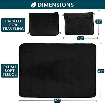 PAVILIA Travel Blanket Pillow, Soft Airplane Blanket 2-in-1 Combo Set, Plane Blanket Compact Packable, Flight Essentials Car Pillow, Travelers Gifts Accessories, Luggage Backpack Strap, 60x43 Black - color: Black