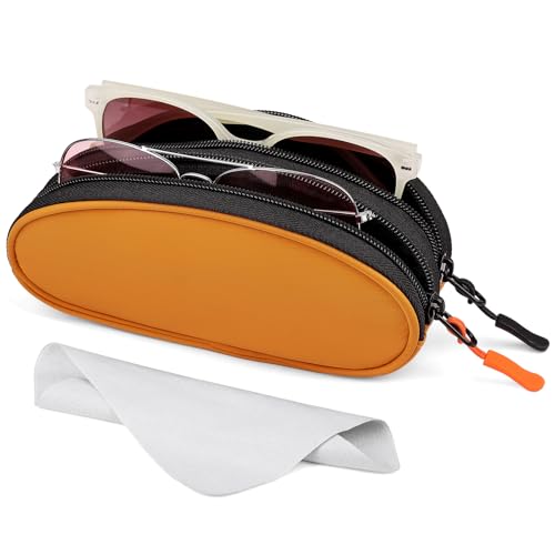 Marvolia Double Glasses Case Large Soft Eyeglass Case for Women Men Portable Zipper Sunglasses Pouch with Keychain Clip - color: Orange