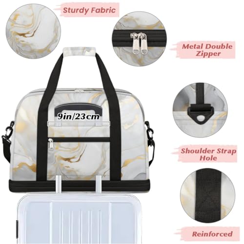 Travel Duffel Bag Gray White Marble Style Weekender Bag with Shoe Compartment Foldable Overnight Bags for Travel Sports Lightweight Gym Bags for Men Women - color: Gray White Marble Style