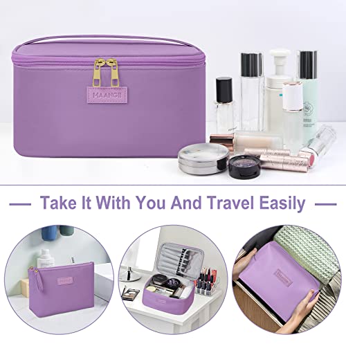 MAANGE Travel Makeup Bag - Large Makeup Bag with 2pcs Small Makeup Bag Portable Leather Cosmetic Bag Toiletry Bag Make Up Bags for Women and Girls (Purple) - color: Purple