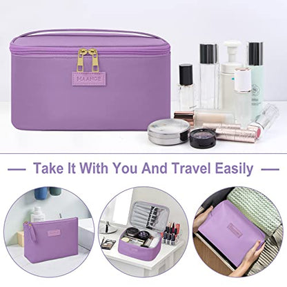 MAANGE Travel Makeup Bag - Large Makeup Bag with 2pcs Small Makeup Bag Portable Leather Cosmetic Bag Toiletry Bag Make Up Bags for Women and Girls (Purple) - color: Purple