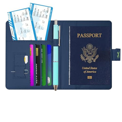Passport Holder, Travel Wallet Cover with Pen Loop | Cute RFID Blocking Leather Case with Magnetic Closure for Travel Essentials-flower - color: P-Butterfly