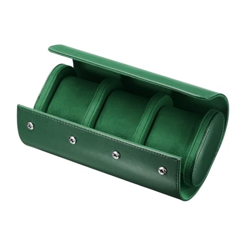 uxcell Leather Watch Travel Case Single Watch Roll Storage Box Organizer for Men Women Holding Storaging Displaying, 3 Slot, Green - color: Green, size: 20.5x10x7 cm