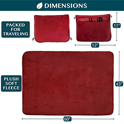 PAVILIA Travel Blanket Pillow, Soft Airplane Blanket 2-in-1 Combo Set, Plane Blanket Compact Packable, Flight Essentials Car Pillow, Travelers Gifts Accessories, Luggage Backpack Strap, 60x43 Red - color: Wine