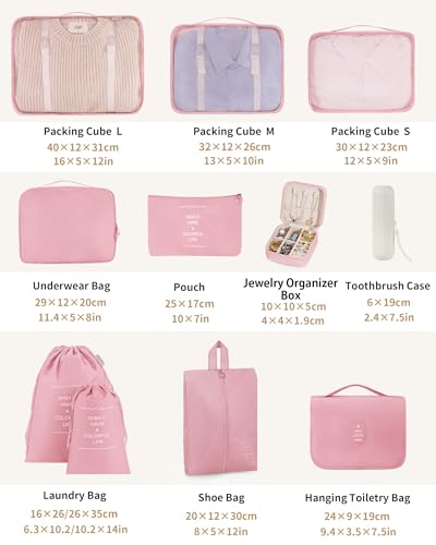 Packing Cubes 11 Set, Suitcase Organizers, Luggage Organizer Bags, Packing Cubes for Travel, with Toiletry Bag, Travel Essentials,Pink - color: Pink