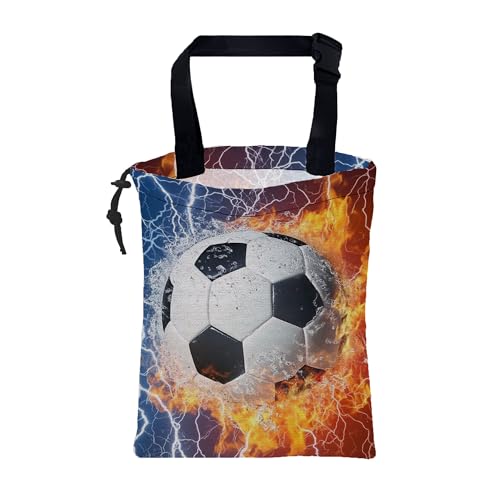 Car Garbage Bag Soccer Ball with Water and Fire Drawstring Car Trash Bag Hanging for Back Seat with Adjustable Buckle Canvas Vehicle Trash Can Easy-to-Install - color: Soccer Ball with Water and Fire