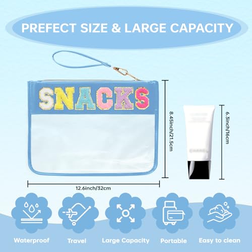 Chenille Letter Clear Zipper Pouch for Travel Preppy Patch Makeup Bag-Nylon Cosmetic Preppy Makeup Waterproof Organizer Bag Set for Women Valentines Bag (BL-snacks) - color: BL-snacks