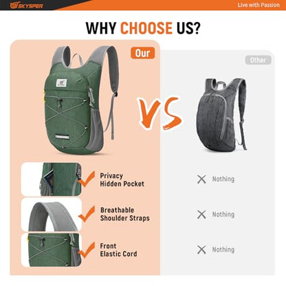 SKYSPER Foldable Hiking Backpack - 10L/15L Small Lightweight Daypack Breathable Travel Backpacks - color: Green, size: 15 l