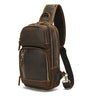 LANNSYNE Full Grain Leather Sling Bag For Men Crossbody Chest Daypack fits 10.5" iPad - color: Brown for 10.5" Ipad