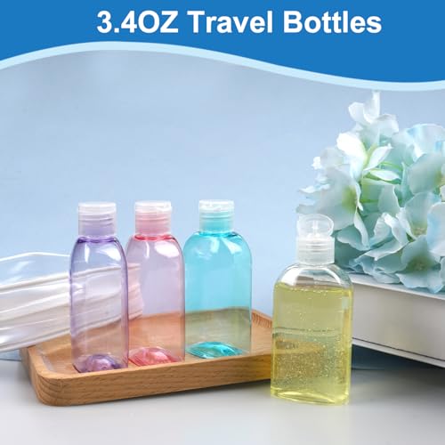 Cosywell Travel Bottles 4pcs 3.4oz Shampoo Containers TSA Approved Leak Proof Flip Cap Squeeze Bottles - color: E-3.4oz-Colorful-1clear